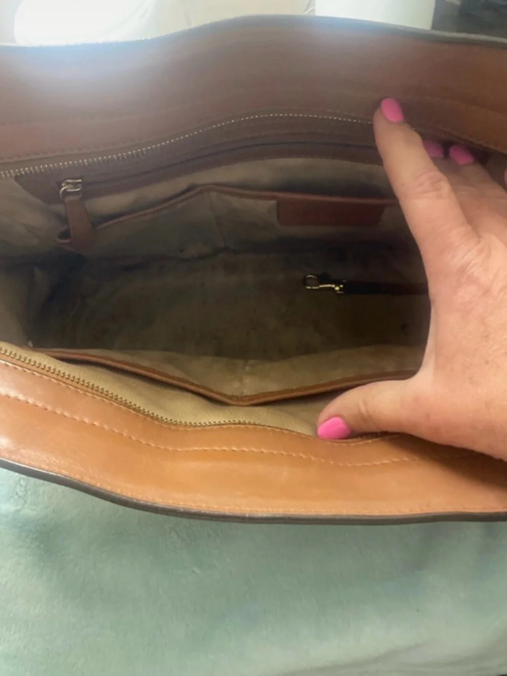 Michael Kors Beige Canvas and Brown Leather Satchel